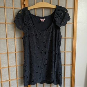 Anthropologie Charcoal Gray Blue Puffy Sleeve Top Shirt - Medium